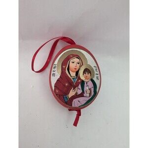 Real Blown Egg Hand Painted Egg Virgin Mary Jesus Orthodox Signed Vtg